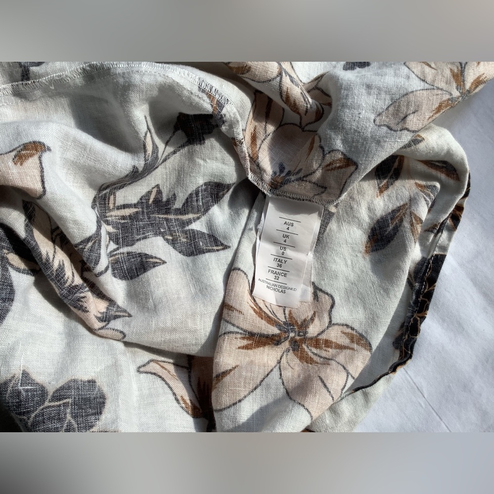 Nicholas Linen Floral Tiered Maxi Dress Size 0 Sepia Brown White Pockets - Picture 14 of 16